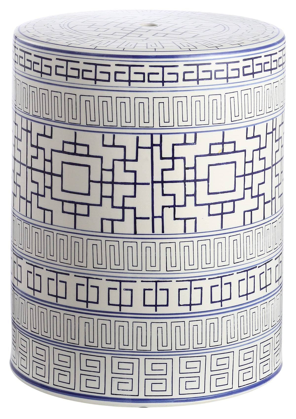 SAFAVIEH Parri front view showing blue and white Chinoiserie pattern and stylish accent