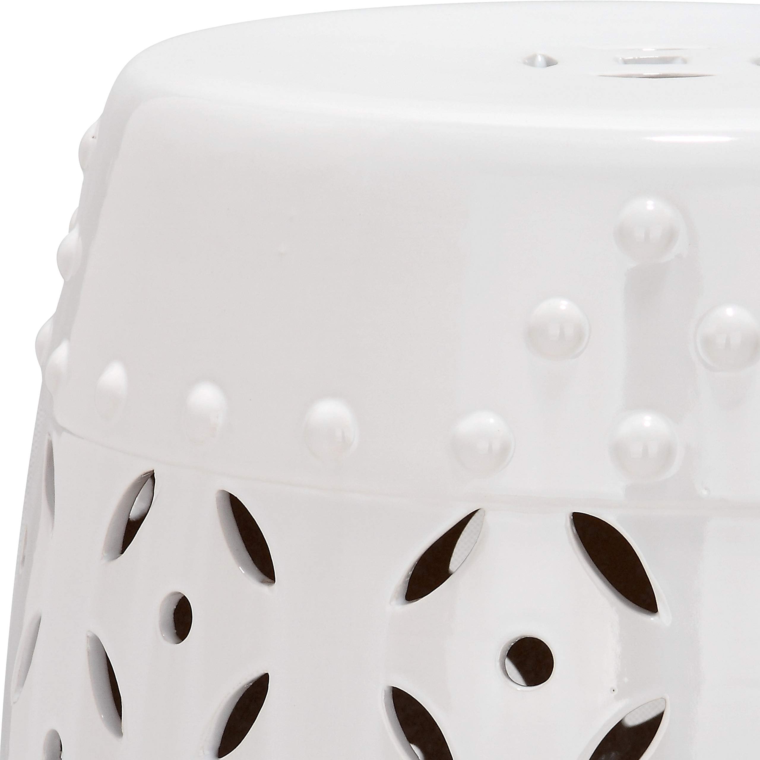 SAFAVIEH stool used as plant stand demonstrating stable ceramic surface and visual lift for greenery