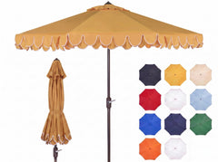 SAFAVIEH front view of yellow and white canopy showing stylish shade
