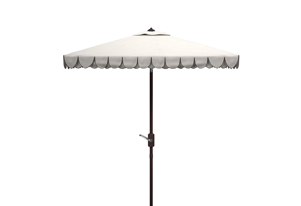 SAFAVIEH front view of ivory canopy and decorative valance provides shaded seating