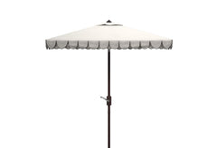 SAFAVIEH front view of ivory canopy and decorative valance provides shaded seating