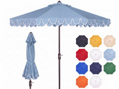 SAFAVIEH front view baby blue and white umbrella providing broad shade