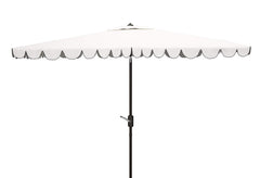 SAFAVIEH front view of rectangular umbrella showing coverage and style benefit