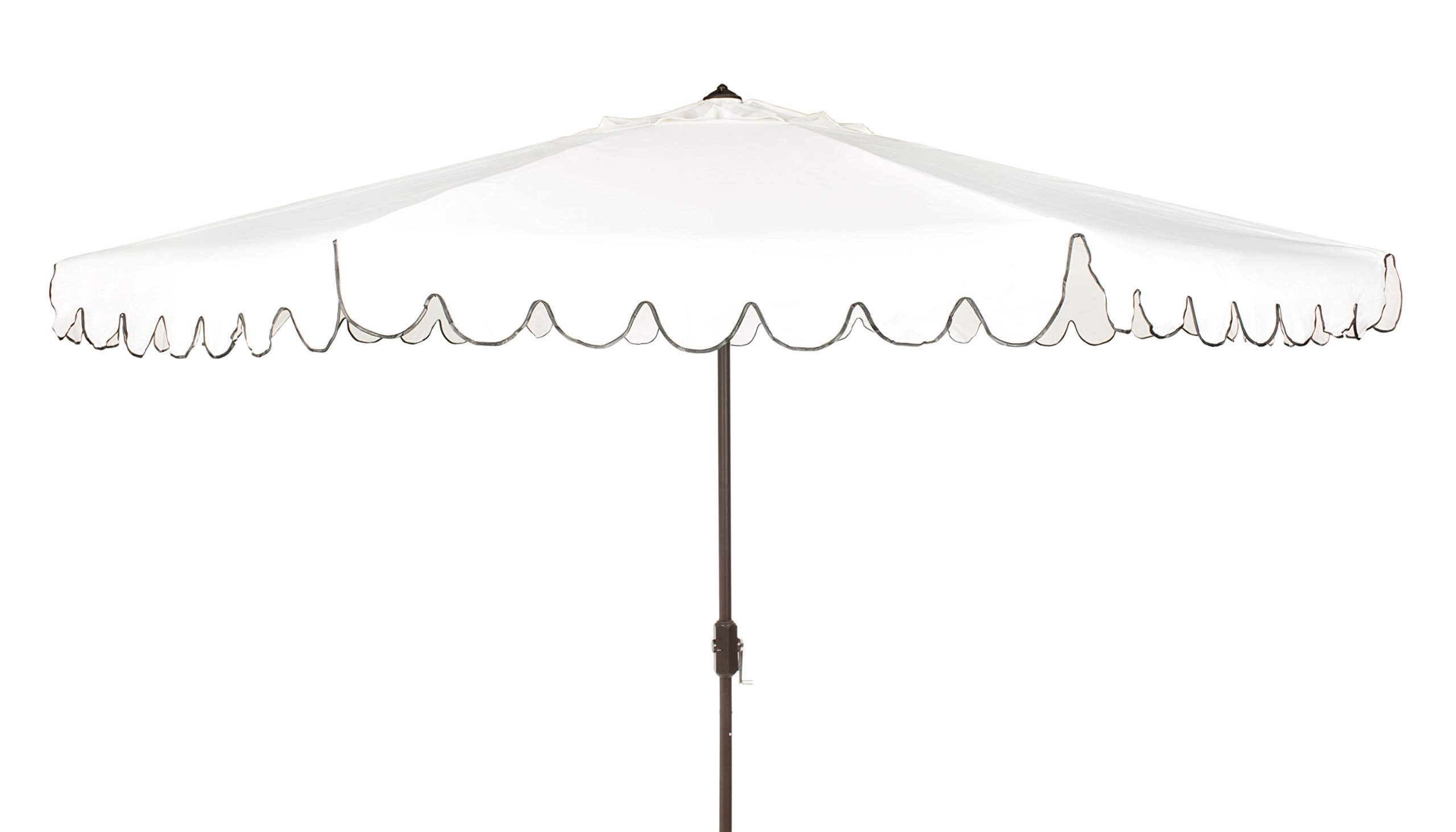 SAFAVIEH front view of umbrella showing full ivory and black canopy for broad shade