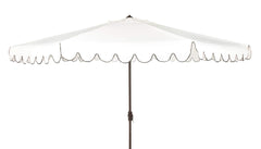 SAFAVIEH front view of umbrella showing full ivory and black canopy for broad shade