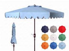 SAFAVIEH front view of baby blue and white scallop-trim canopy showcasing shade
