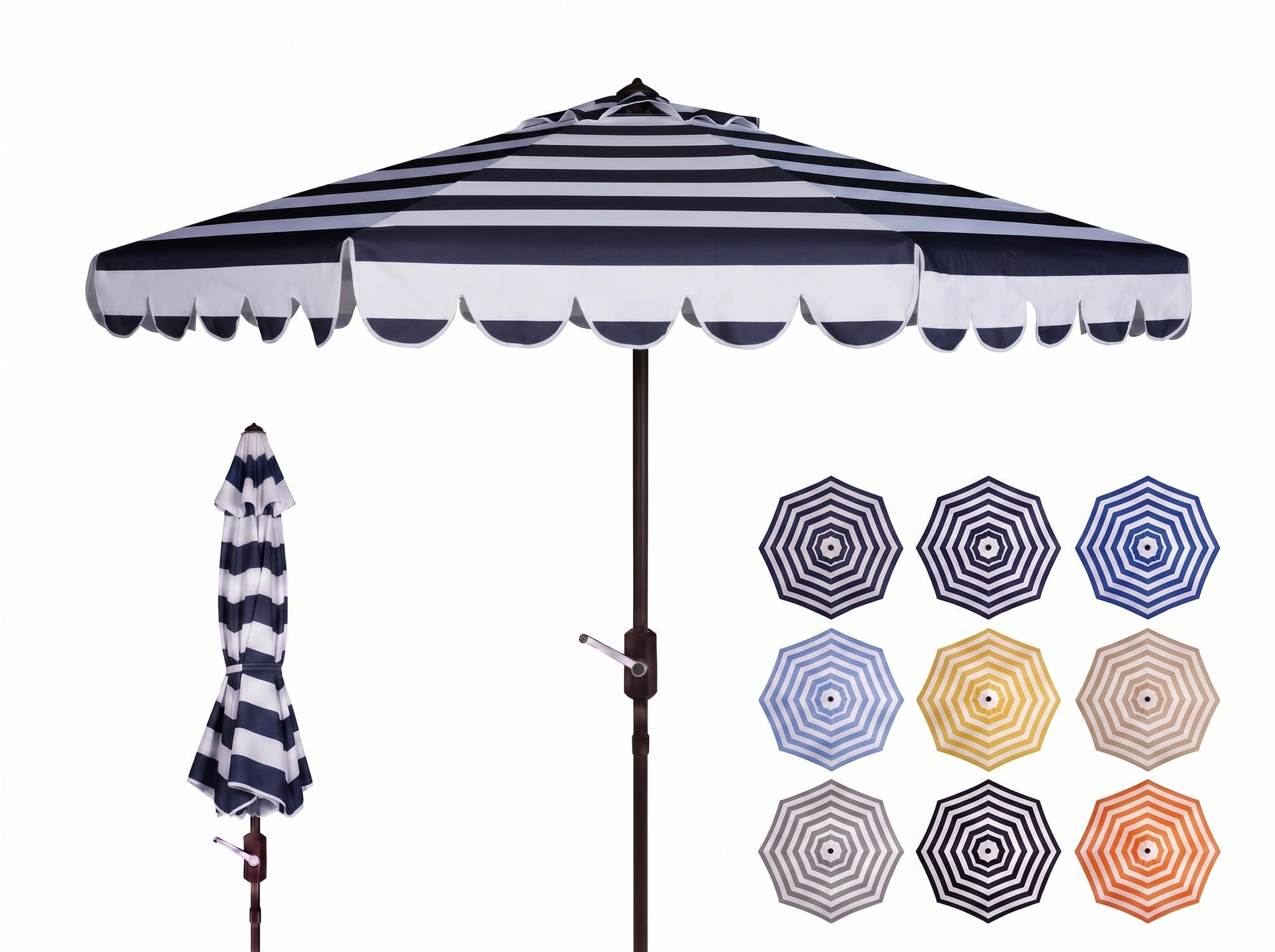 SAFAVIEH Vienna front view navy and white canopy showing stylish shade