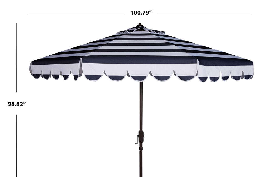 SAFAVIEH Vienna next to patio table showing 9-foot coverage scale
