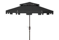SAFAVIEH Zimmerman front view showing black and white canopy and brown pole, stylish shade