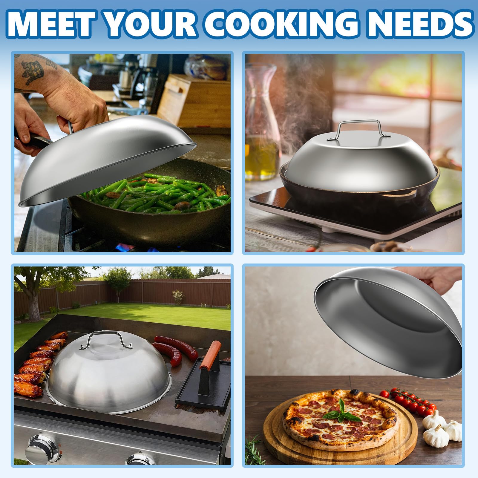 SafBbcue 9-inch dome melting cheese on a burger for faster even melt