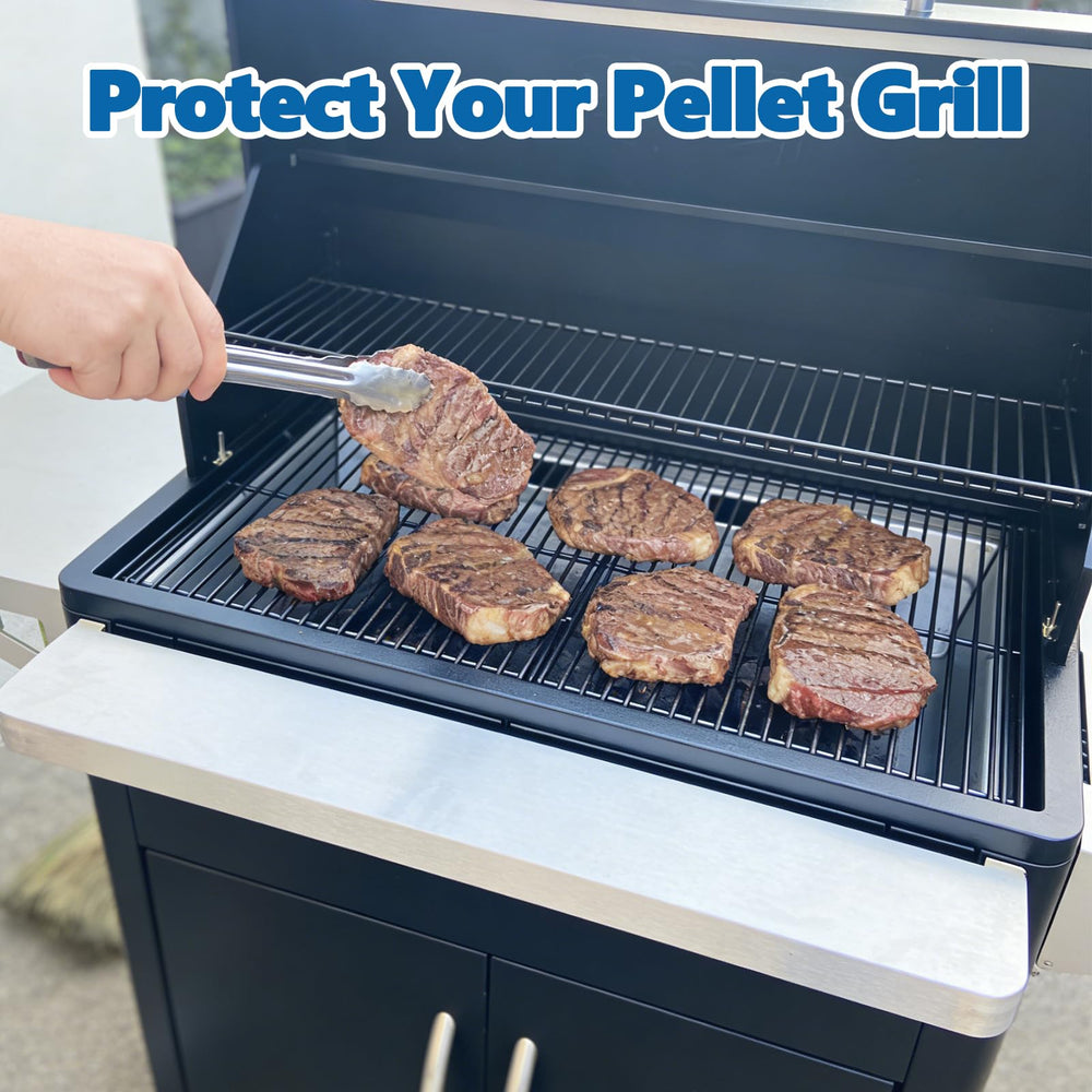 SafBbcue liner catching grease under sizzling grill for tidy cooking