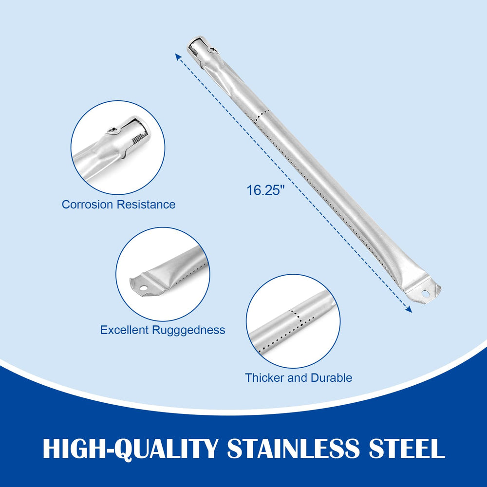 SafBbcue stainless burner close detail showing flame ports for steady even flames benefit
