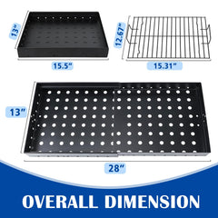 SafBbcue tray extended length demonstrating adjustable 15.5 to 28 inch fit