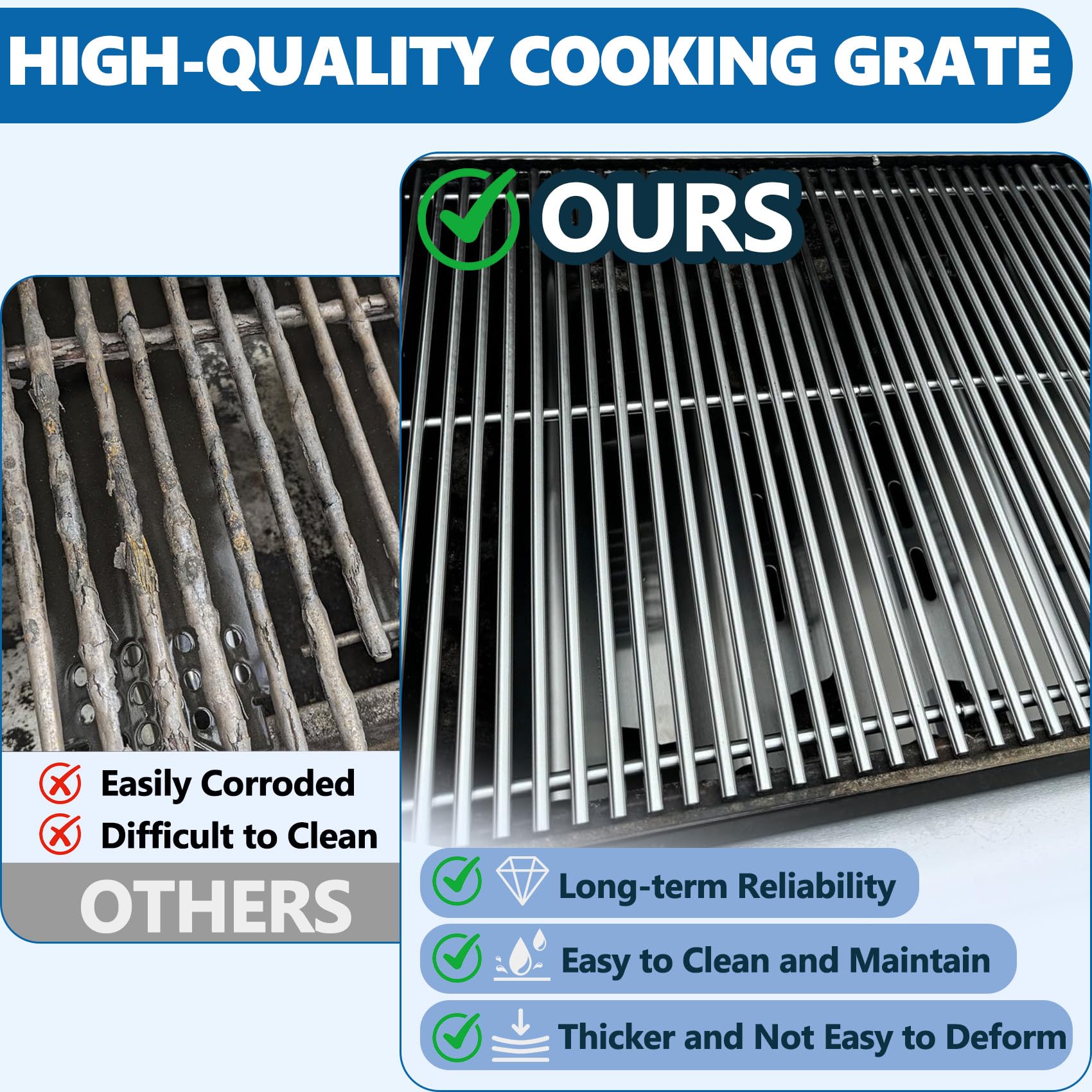 SafBbcue grates beside a ruler to show 18.75 inch width for accurate fit