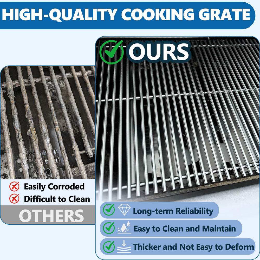 SafBbcue grates beside a ruler to show 18.75 inch width for accurate fit