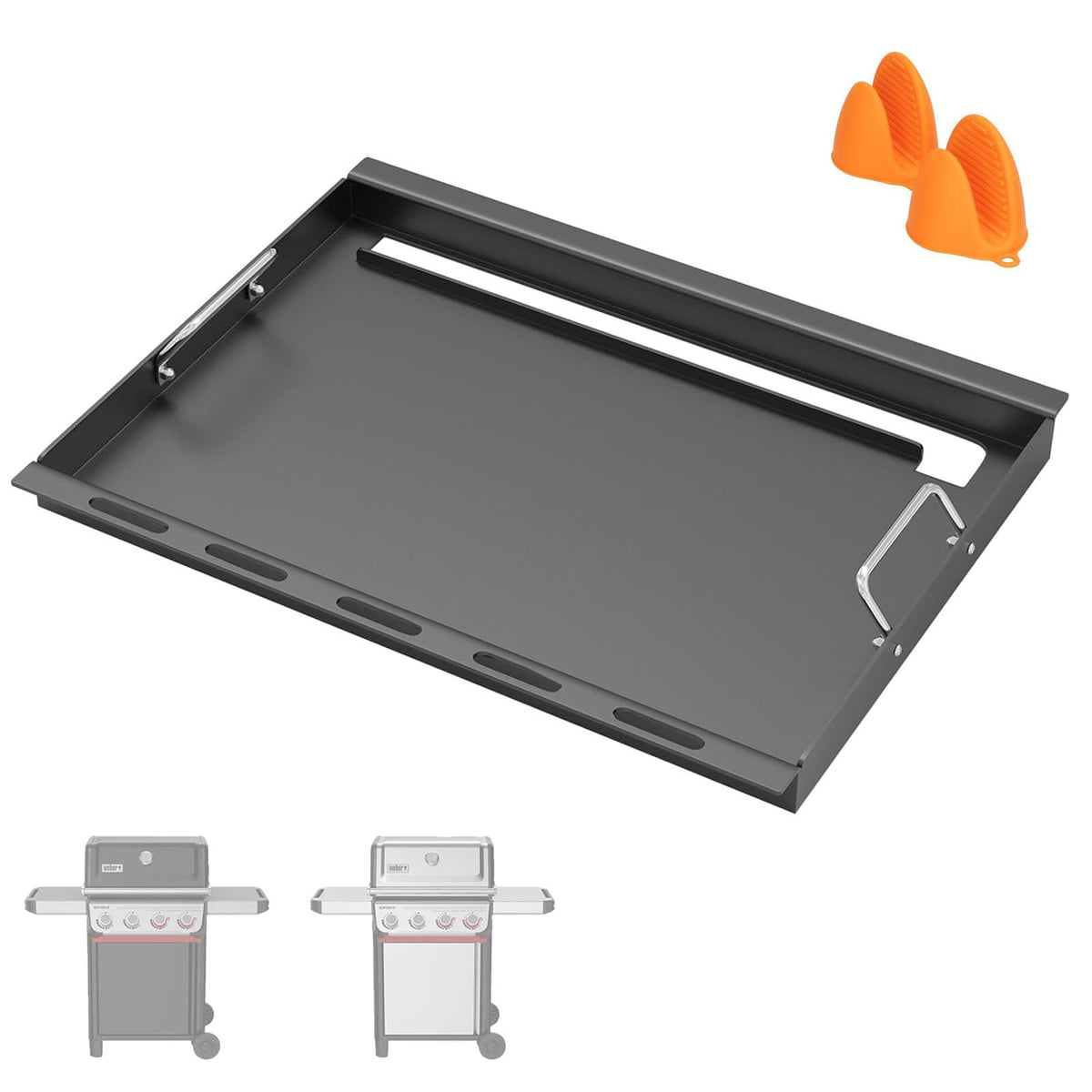 SafBbcue griddle front view showing full cooking surface and fit