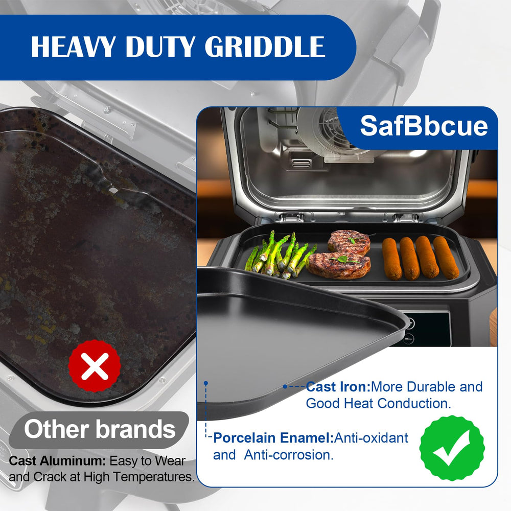 SafBbcue griddle installed in Ninja Woodfire XL showing click-in fit benefit