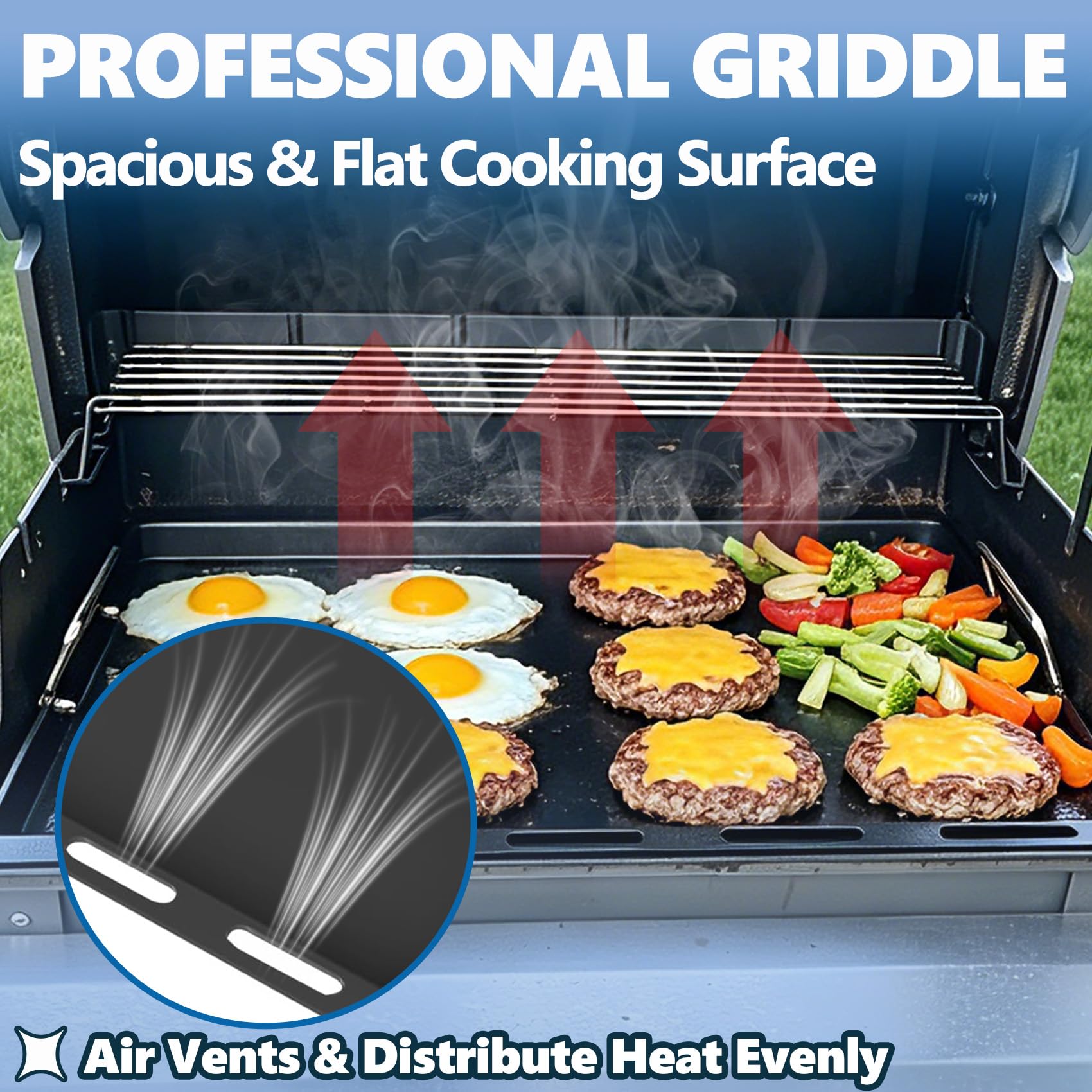 SafBbcue griddle cooking pancakes demonstrating even browning