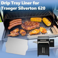 SafBbcue liner installed in Traeger Silverton 620 drip tray protecting from grease