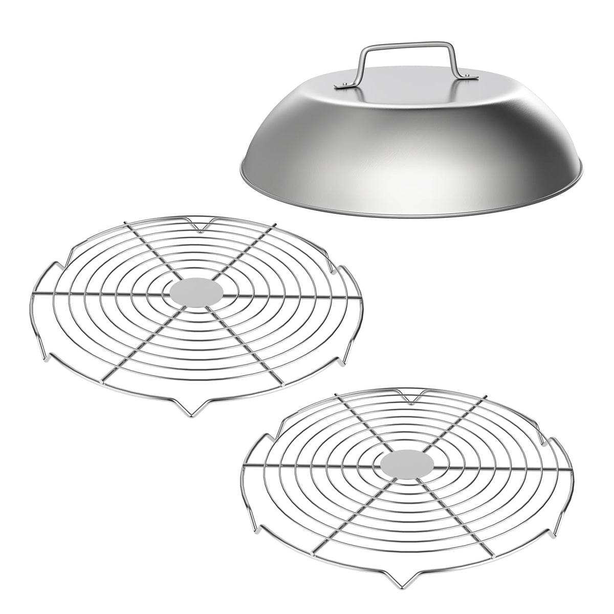 SafBbcue melting dome front view showing polished stainless finish and size advantage