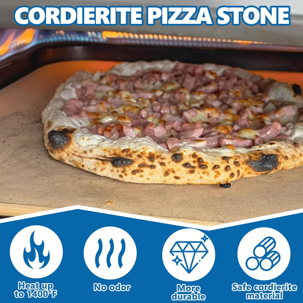 SafBbcue sizzling pizza on stone showing crisp crust and fast bake benefit