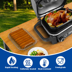 SafBbcue rack elevation detail showing lifted roast for uniform charring