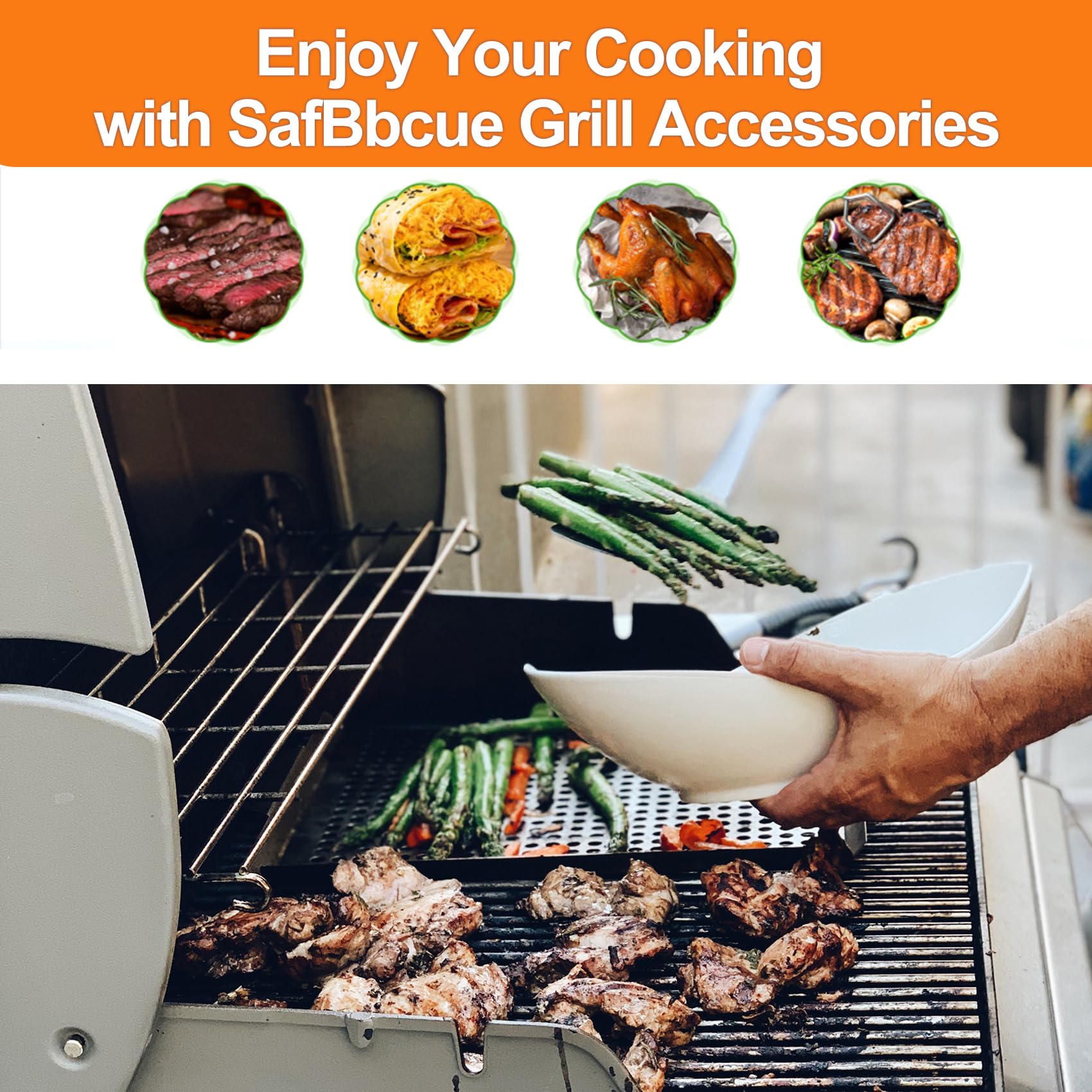 SafBbcue warming rack installed in Weber Genesis II to free main grate space