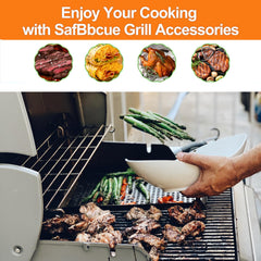 SafBbcue warming rack installed in Weber Genesis II to free main grate space