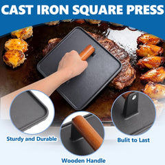 SafBbcue wooden handle detail showing heat-resistant grip for safe pressing