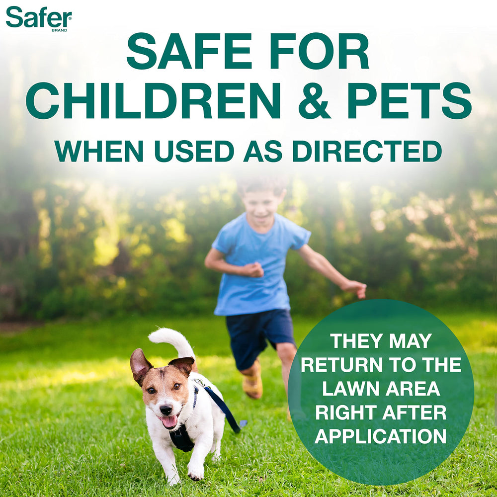 Safer Brand before and after lawn comparison showing thicker greener grass