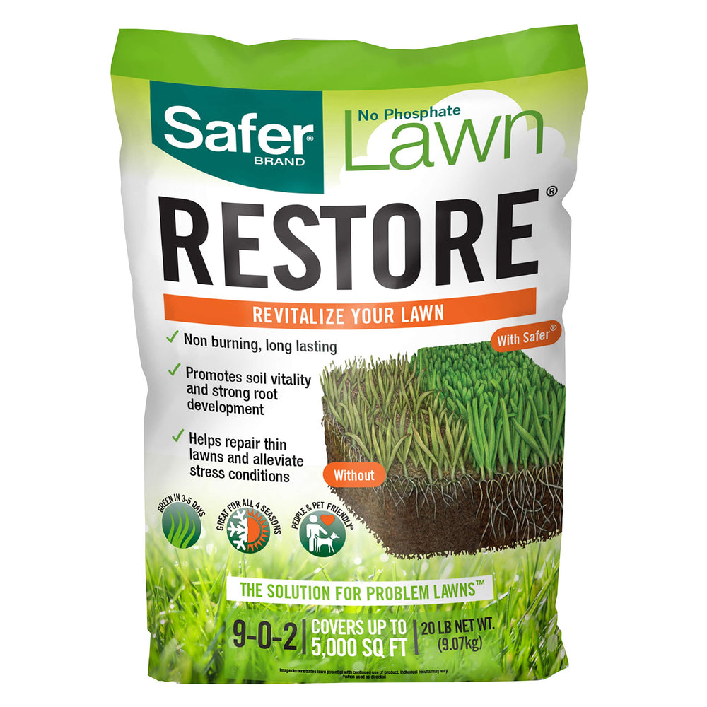 Safer Brand front packaging showing 20 lb bag and coverage benefit