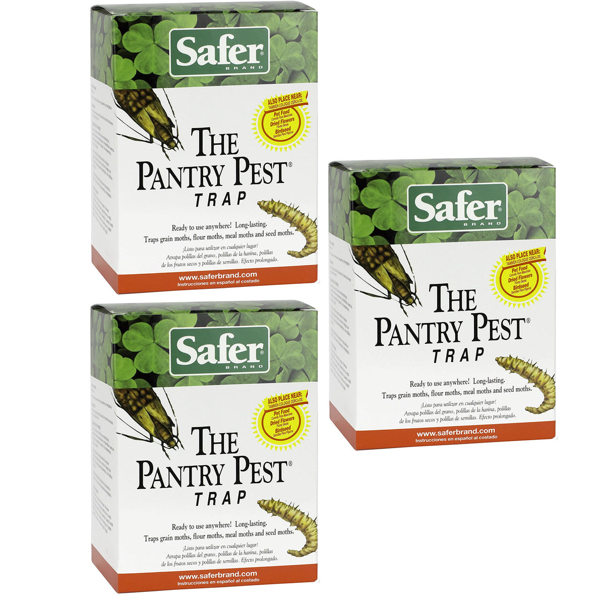 Safer front packaging showing six pantry moth traps and clear benefit of easy monitoring
