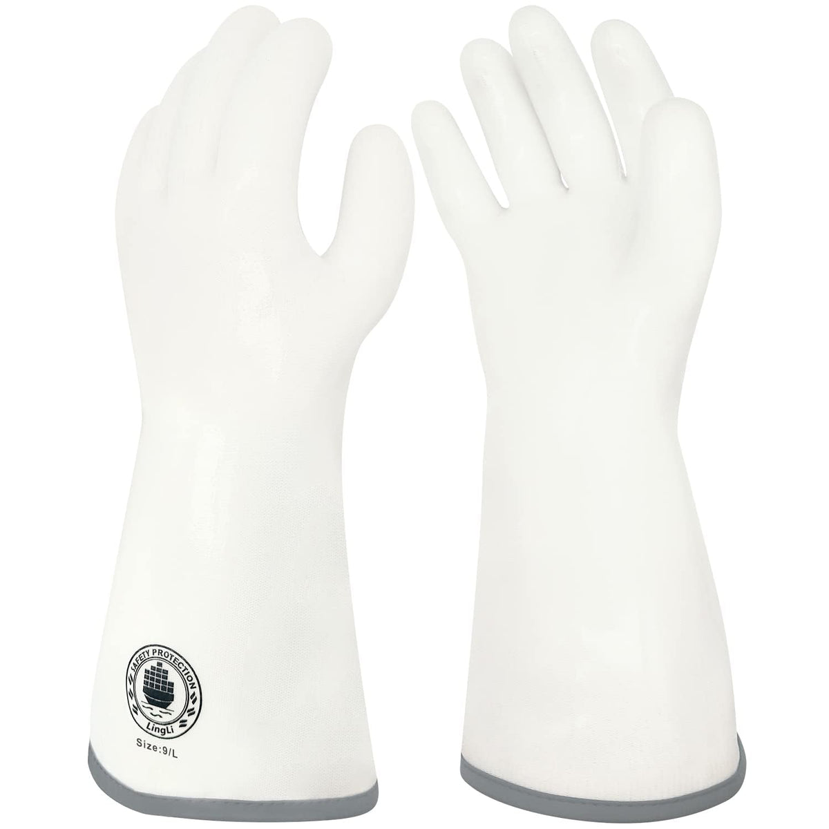 SAFETY PROTECTION LINGLI front view of glove pair, clear protection
