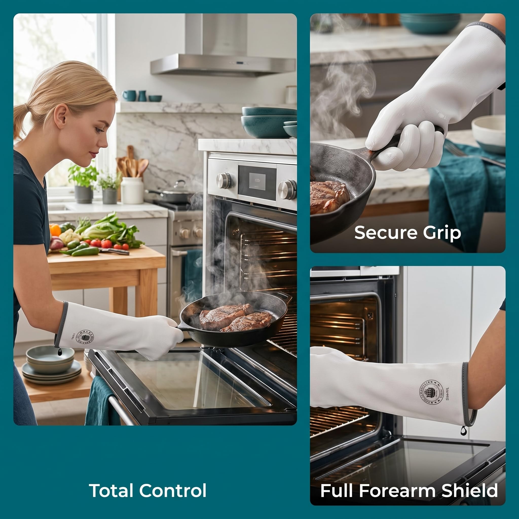 SAFETY PROTECTION LINGLI long cuff showing forearm heat protection