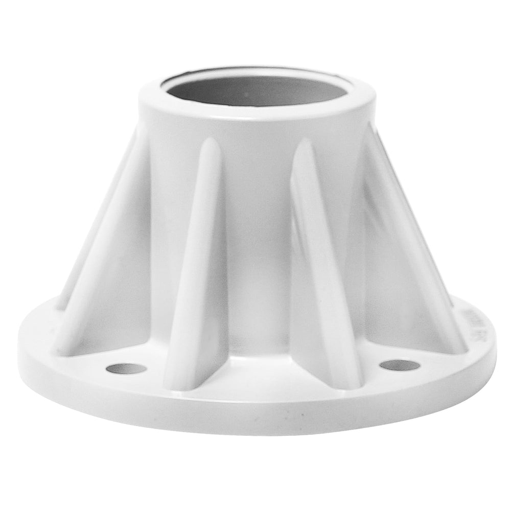 Saftron base front view showing clean white finish and secure mount benefit