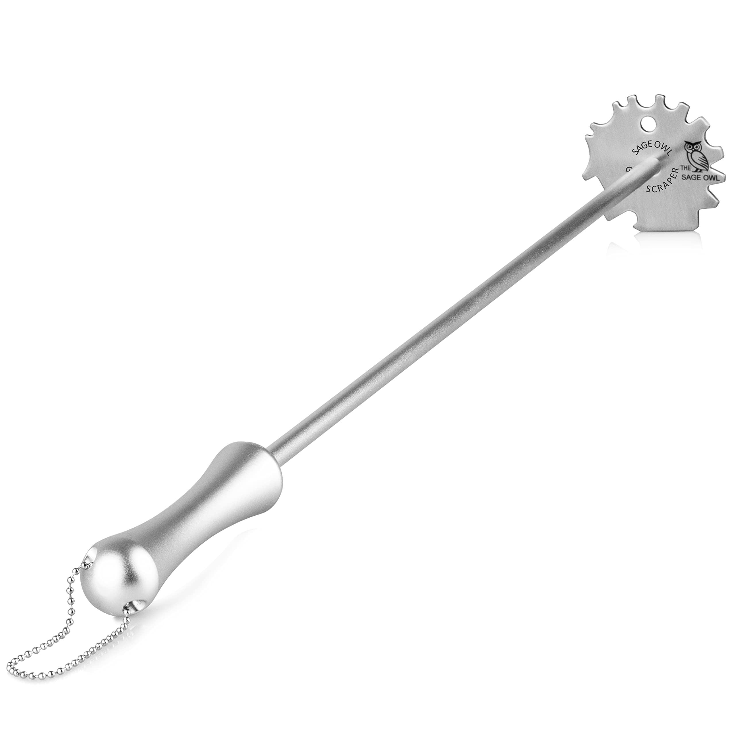 The Sage Owl front view of the stainless steel grill scraper for safe cleaning