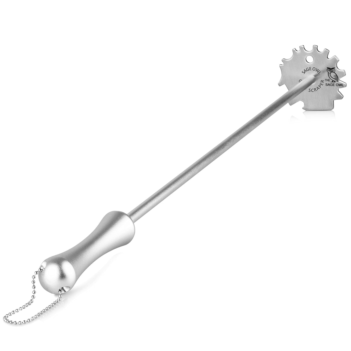 The Sage Owl front view of the stainless steel grill scraper for safe cleaning