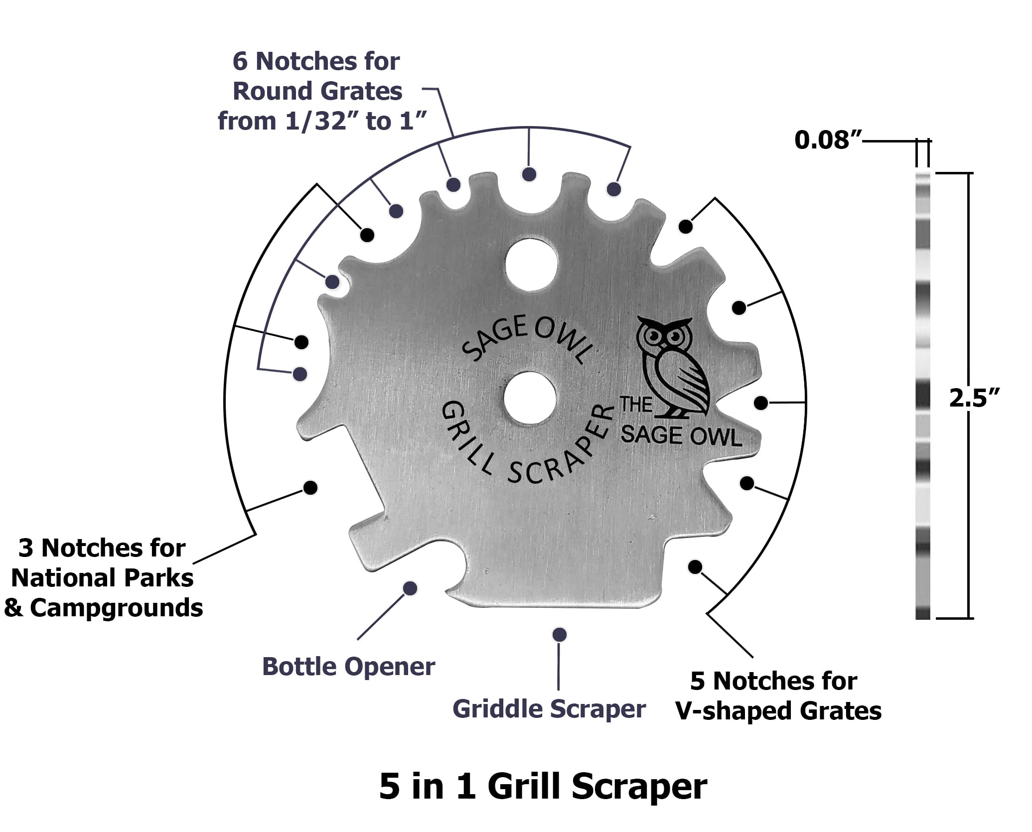 Sage Owl scraper cleaning grill grates to remove stuck-on food for faster maintenance