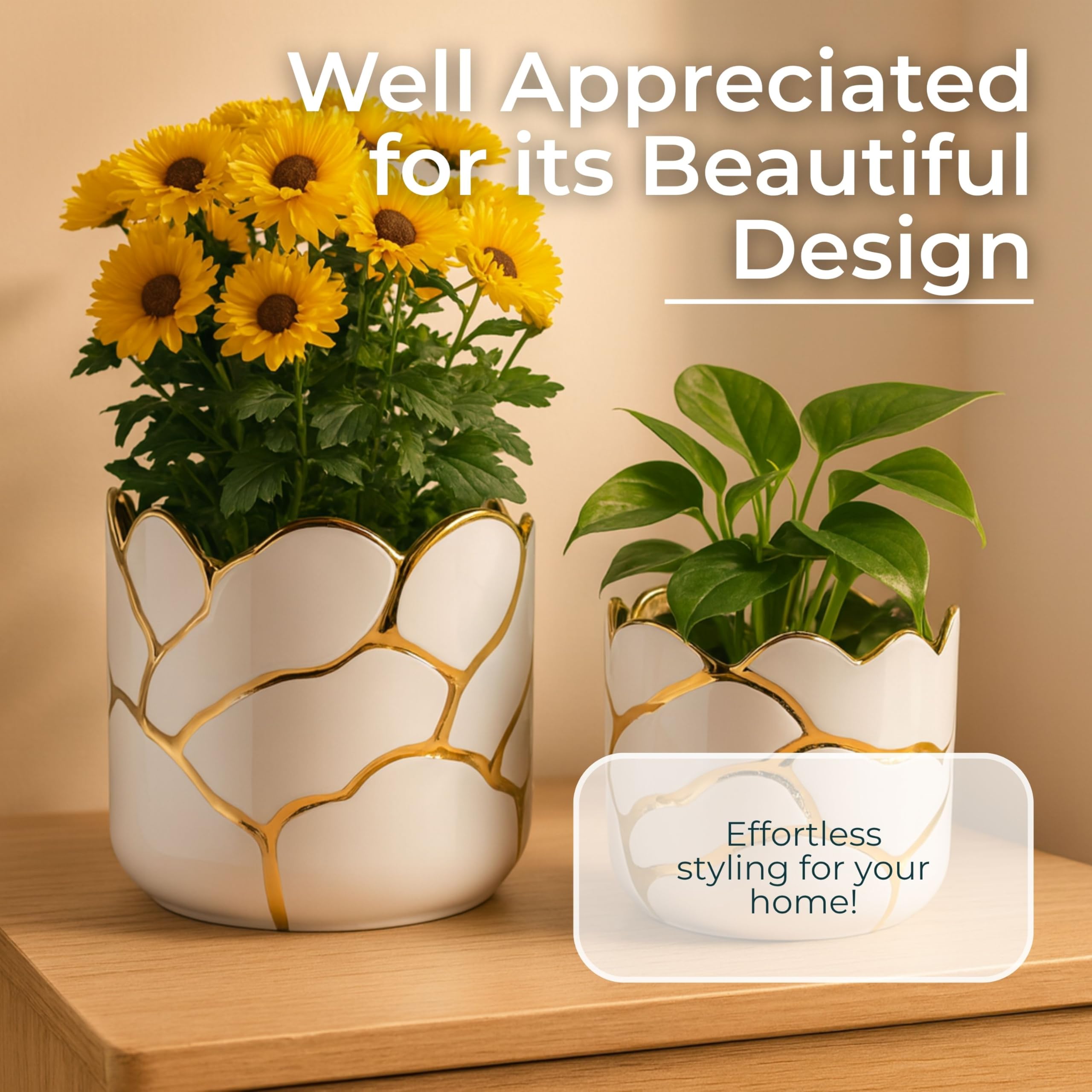 Sagebrook Home paired planters styled on shelf adding cohesive decor and layering benefit