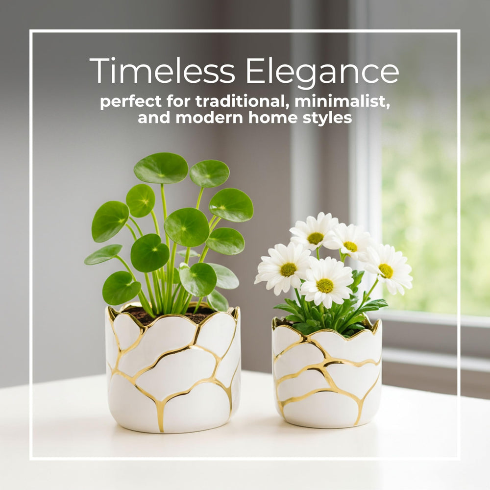 Sagebrook Home planter in use with leafy plant demonstrating stylish home display