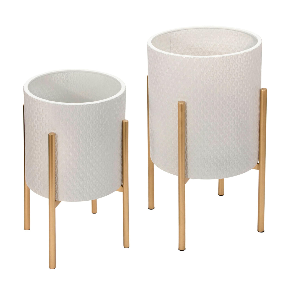 Sagebrook Home front view of white and gold planters showing modern silhouette and height advantage