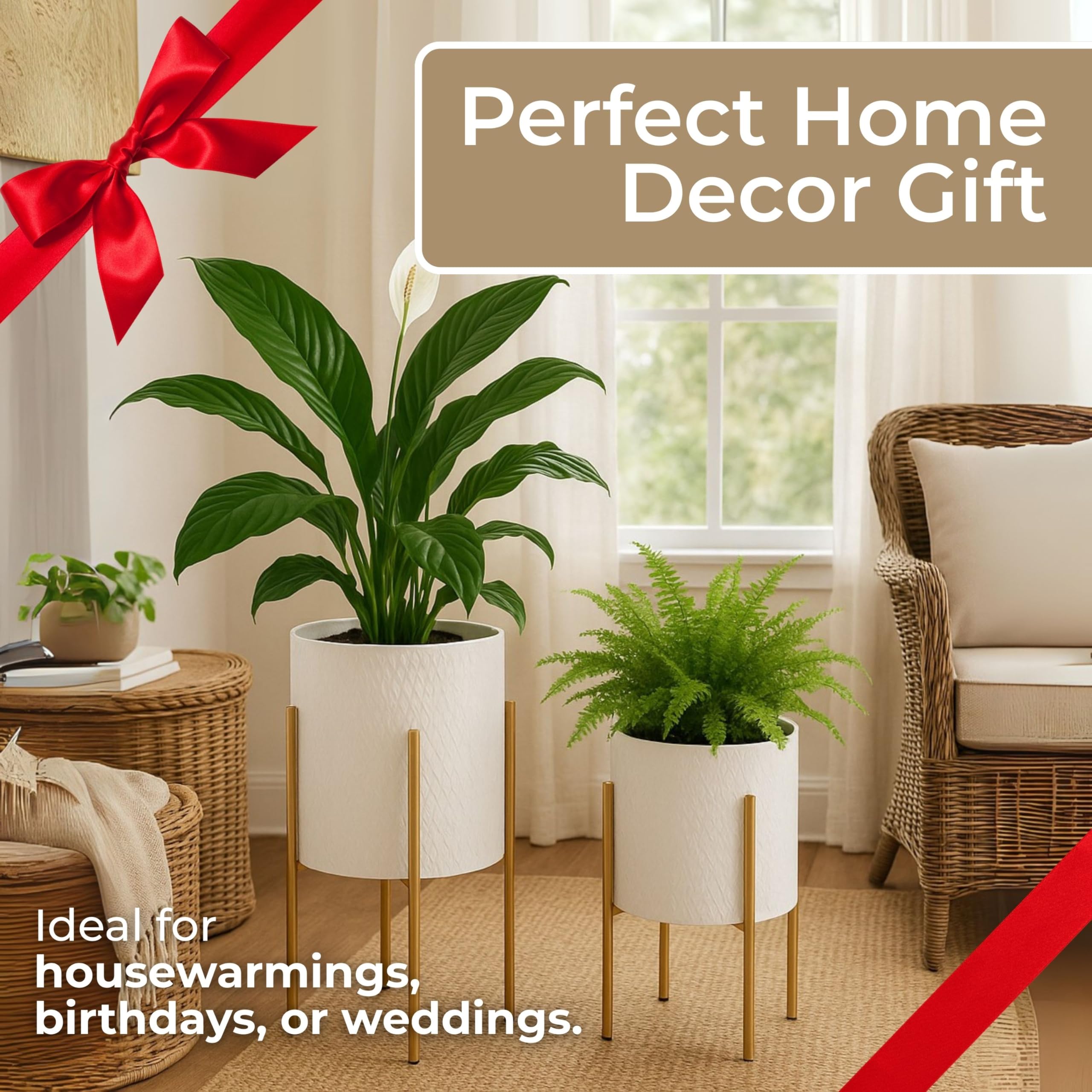 Sagebrook Home planters on covered patio illustrating outdoor-appropriate styling and balance