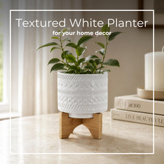 Sagebrook Home planter styled on a tabletop with plant, adding modern charm to room