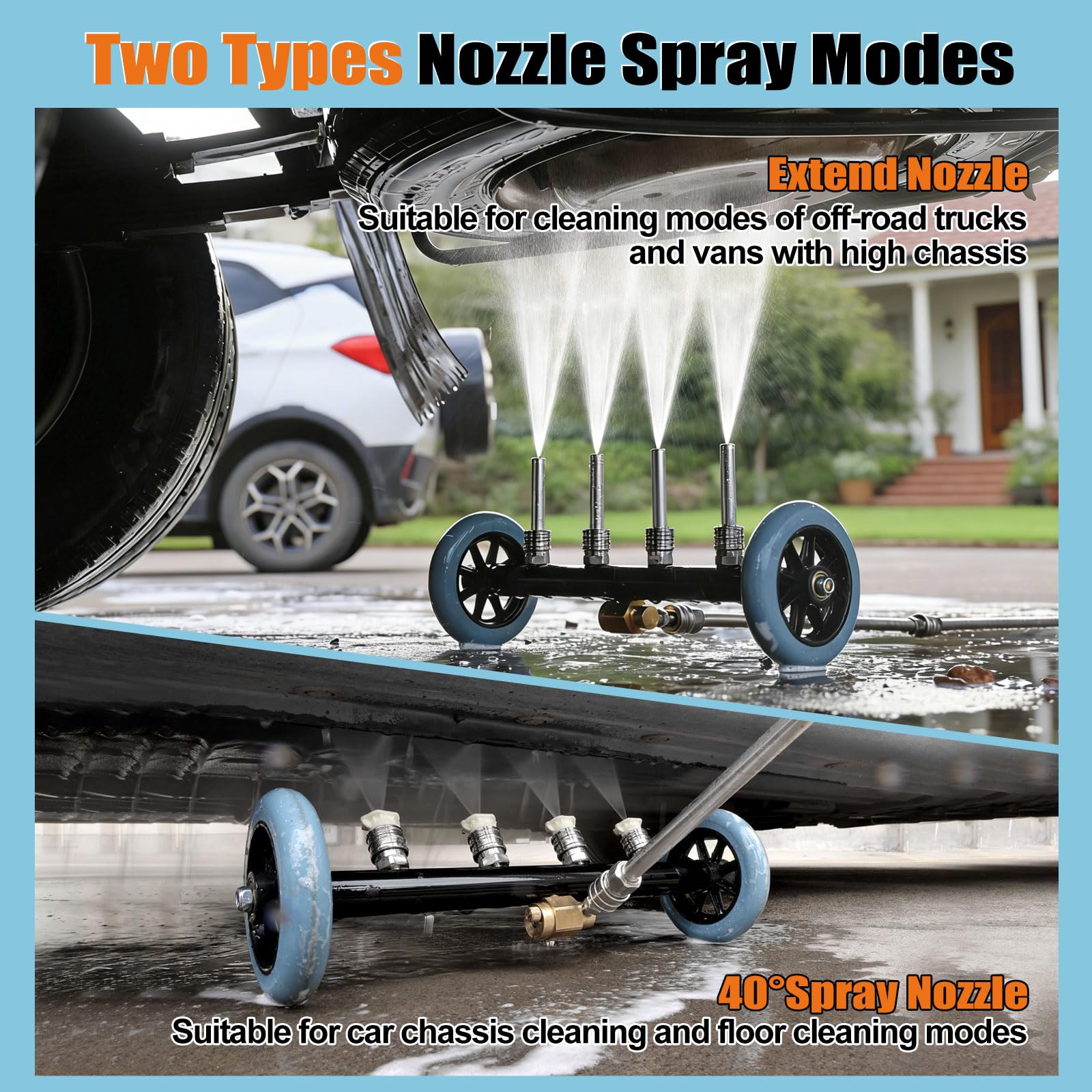 SAGEWOLF extension wands and stainless components laid flat, durable reach for taller vehicles
