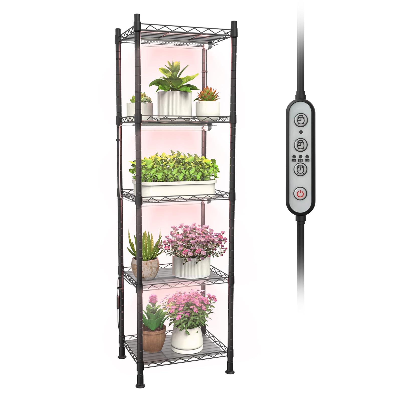 sagrynfp front view of 5-tier stand showing organized indoor plants and space-saving benefit