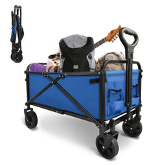 SAILARY blue wagon front view showing foldable frame and mesh pockets for easy organization and access