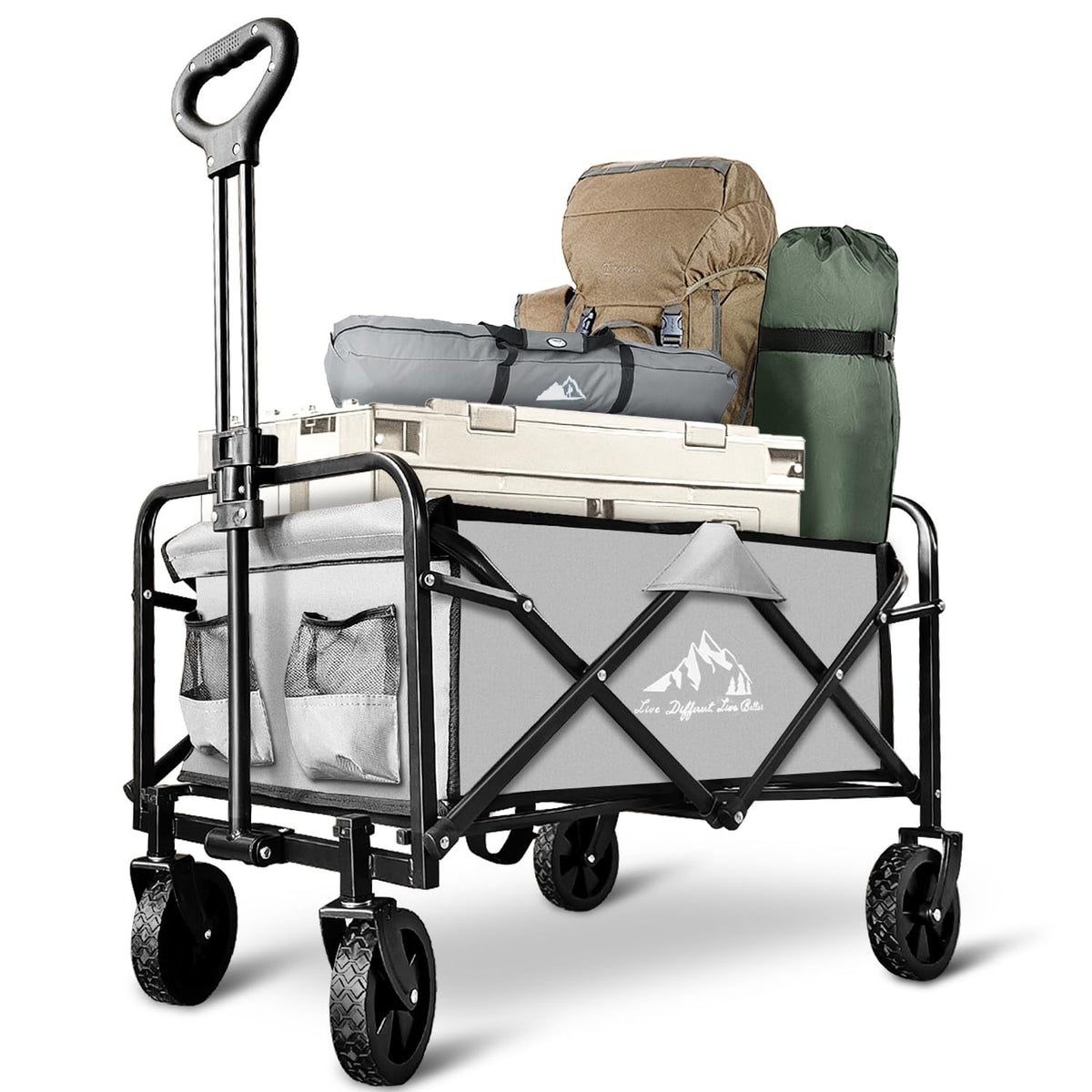 SAILARY front view of folded wagon showing compact portability and quick setup