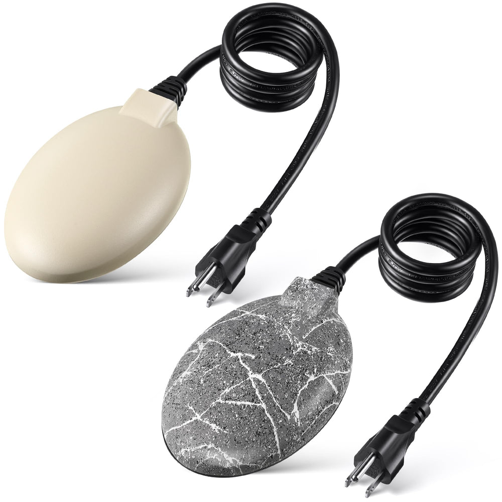 Saillong front view of two-pack bird bath heaters showing compact sealed units and benefits
