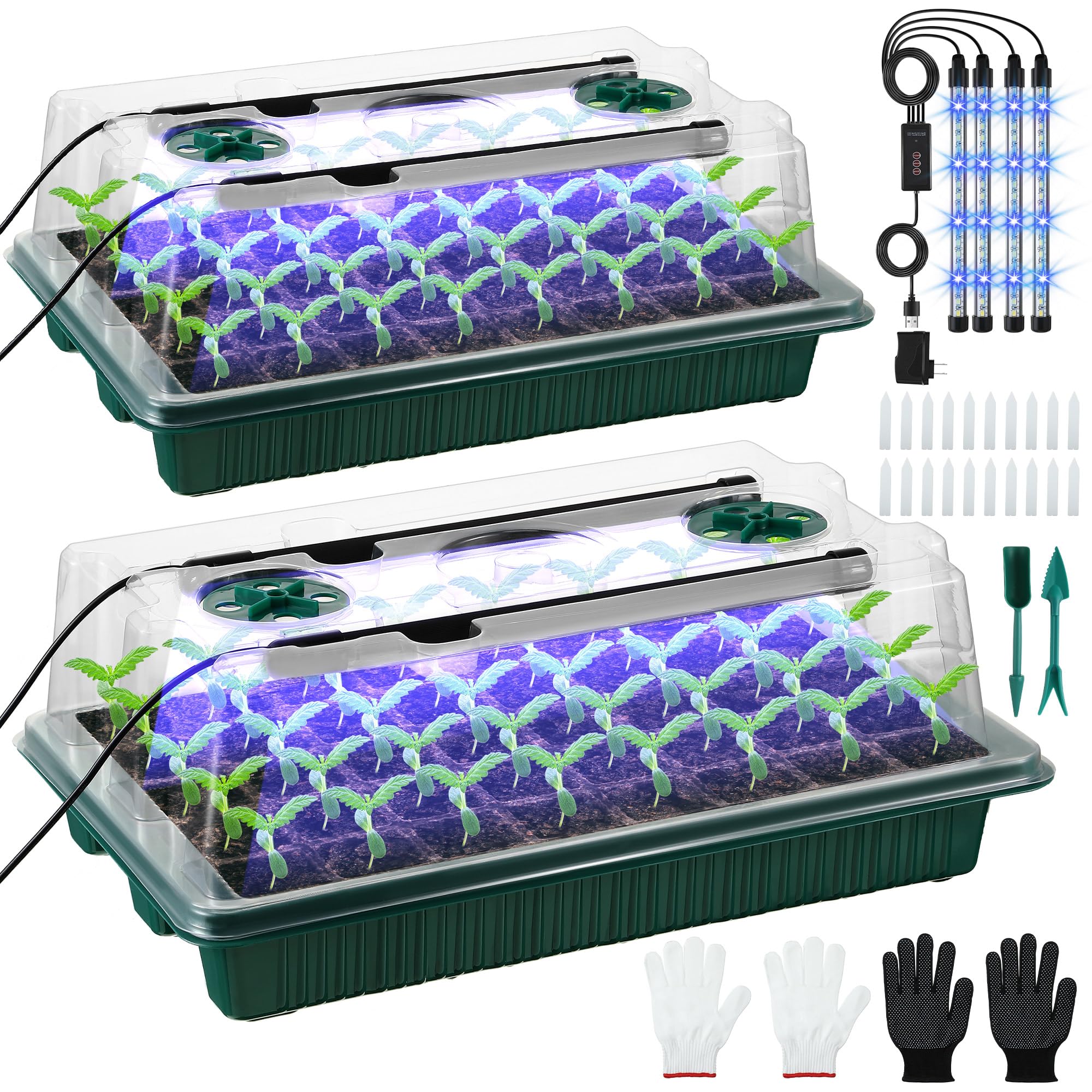 Saillong front view of 2-pack seed starter tray showing complete kit benefits