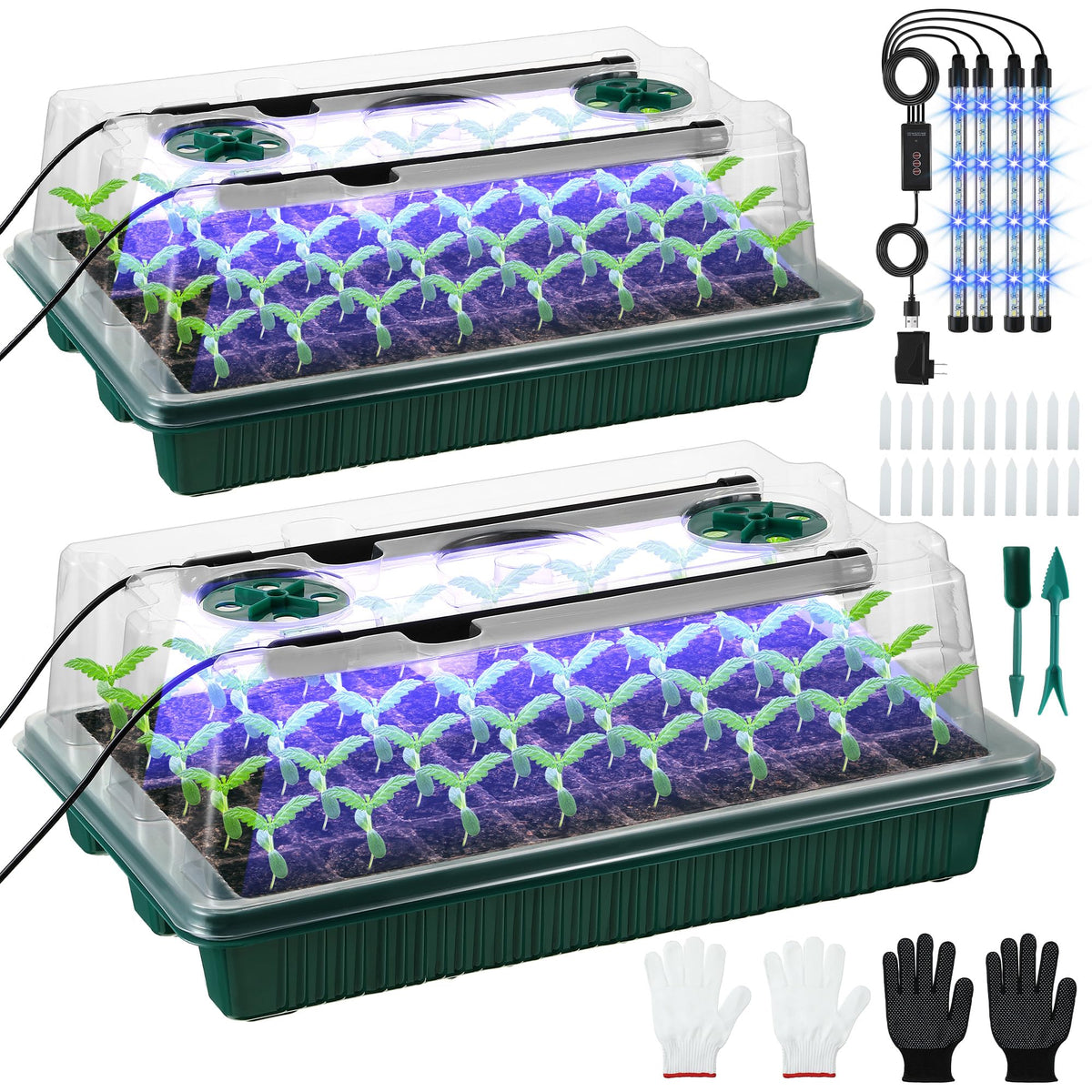 Saillong front view of 2-pack seed starter tray showing complete kit benefits